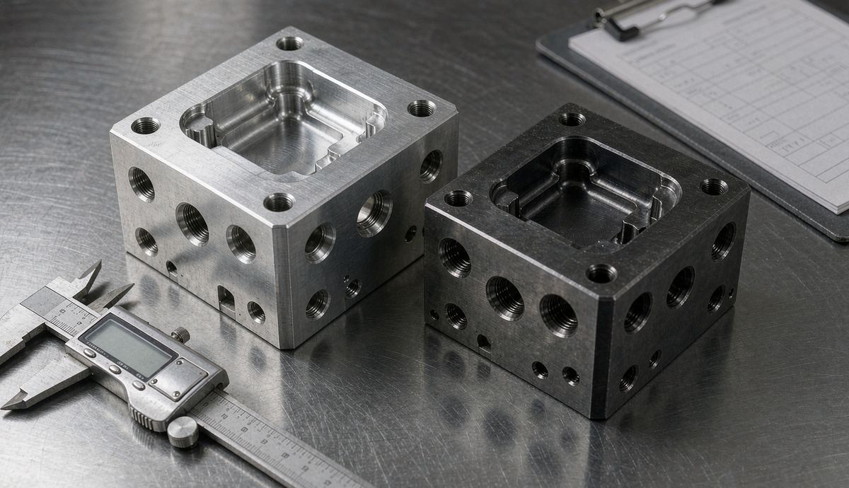 Aluminium bridge tool insert beside a hardened steel production mold insert